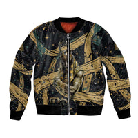 Anubis Ancient Egyptian Bomber Jacket with Starry Mummy Wrap Pattern, Anubis Warrior Illustration, and Pyramid - Wonder Print Shop