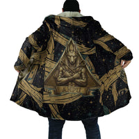 Anubis Ancient Egyptian Cloak with Starry Mummy Wrap Pattern, Anubis Warrior Illustration, and Pyramid - Wonder Print Shop