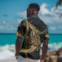 Anubis Ancient Egyptian Hawaiian Shirt with Starry Mummy Wrap Pattern, Anubis Warrior Illustration, and Pyramid - Wonder Print Shop