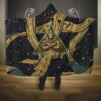 Anubis Ancient Egyptian Hooded Blanket with Starry Mummy Wrap Pattern, Anubis Warrior Illustration, and Pyramid - Wonder Print Shop
