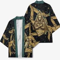 Anubis Ancient Egyptian Kimono with Starry Mummy Wrap Pattern, Anubis Warrior Illustration, and Pyramid - Wonder Print Shop