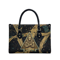 Anubis Ancient Egyptian Leather Bag with Starry Mummy Wrap Pattern, Anubis Warrior Illustration, and Pyramid - Wonder Print Shop