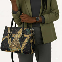 Anubis Ancient Egyptian Leather Bag with Starry Mummy Wrap Pattern, Anubis Warrior Illustration, and Pyramid - Wonder Print Shop