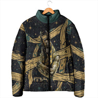 Anubis Ancient Egyptian Padded Jacket with Starry Mummy Wrap Pattern, Anubis Warrior Illustration, and Pyramid - Wonder Print Shop