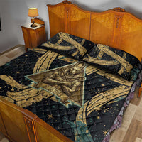 Anubis Ancient Egyptian Quilt Bed Set with Starry Mummy Wrap Pattern, Anubis Warrior Illustration, and Pyramid - Wonder Print Shop