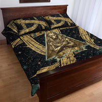 Anubis Ancient Egyptian Quilt Bed Set with Starry Mummy Wrap Pattern, Anubis Warrior Illustration, and Pyramid - Wonder Print Shop