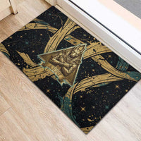 Anubis Ancient Egyptian Rubber Doormat with Starry Mummy Wrap Pattern, Anubis Warrior Illustration, and Pyramid - Wonder Print Shop
