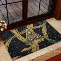 Anubis Ancient Egyptian Rubber Doormat with Starry Mummy Wrap Pattern, Anubis Warrior Illustration, and Pyramid - Wonder Print Shop