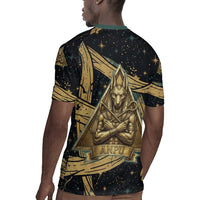 Anubis Ancient Egyptian Rugby Jersey with Starry Mummy Wrap Pattern, Anubis Warrior Illustration, and Pyramid - Wonder Print Shop