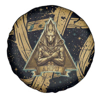 Anubis Ancient Egyptian Spare Tire Cover with Starry Mummy Wrap Pattern, Anubis Warrior Illustration, and Pyramid - Wonder Print Shop