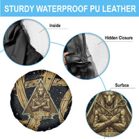 Anubis Ancient Egyptian Spare Tire Cover with Starry Mummy Wrap Pattern, Anubis Warrior Illustration, and Pyramid - Wonder Print Shop