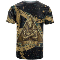 Anubis Ancient Egyptian T shirt with Starry Mummy Wrap Pattern, Anubis Warrior Illustration, and Pyramid - Wonder Print Shop