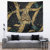 Anubis Ancient Egyptian Tapestry with Starry Mummy Wrap Pattern, Anubis Warrior Illustration, and Pyramid - Wonder Print Shop