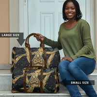 Anubis Ancient Egyptian Travel Bag with Starry Mummy Wrap Pattern, Anubis Warrior Illustration, and Pyramid - Wonder Print Shop