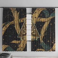 Anubis Ancient Egyptian Window Curtain with Starry Mummy Wrap Pattern, Anubis Warrior Illustration, and Pyramid - Wonder Print Shop