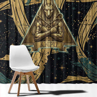 Anubis Ancient Egyptian Window Curtain with Starry Mummy Wrap Pattern, Anubis Warrior Illustration, and Pyramid - Wonder Print Shop