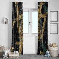 Anubis Ancient Egyptian Window Curtain with Starry Mummy Wrap Pattern, Anubis Warrior Illustration, and Pyramid - Wonder Print Shop