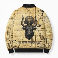 Apis Bomber Puffer Jacket Ancient Egyptian Papyrus Map, Egyptian Crown Bull Illustration - Wonder Print Shop