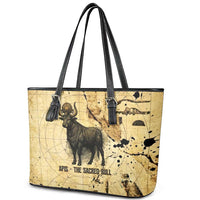 Apis Leather Tote Bag Ancient Egyptian Papyrus Map, Egyptian Crown Bull Illustration - Wonder Print Shop