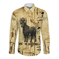Apis Long Sleeve Button Shirt Ancient Egyptian Papyrus Map, Egyptian Crown Bull Illustration - Wonder Print Shop