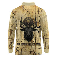 Apis Long Sleeve Polo Shirt Ancient Egyptian Papyrus Map, Egyptian Crown Bull Illustration - Wonder Print Shop