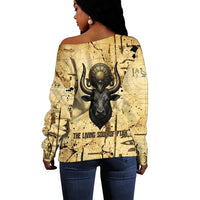 Apis Off Shoulder Sweater Ancient Egyptian Papyrus Map, Egyptian Crown Bull Illustration - Wonder Print Shop