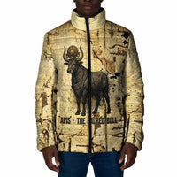 Apis Padded Jacket Ancient Egyptian Papyrus Map, Egyptian Crown Bull Illustration - Wonder Print Shop