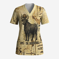 Apis Scrub Top Ancient Egyptian Papyrus Map, Egyptian Crown Bull Illustration - Wonder Print Shop