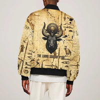Apis Sleeve Zip Bomber Jacket Ancient Egyptian Papyrus Map, Egyptian Crown Bull Illustration - Wonder Print Shop