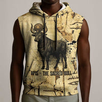 Apis Sleeveless Hoodie Ancient Egyptian Papyrus Map, Egyptian Crown Bull Illustration - Wonder Print Shop