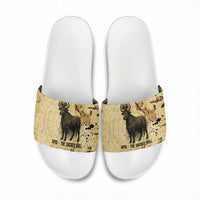 Apis Slide Sandals Ancient Egyptian Papyrus Map, Egyptian Crown Bull Illustration - Wonder Print Shop