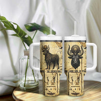 Apis Tumbler With Handle Ancient Egyptian Papyrus Map, Egyptian Crown Bull Illustration - Wonder Print Shop