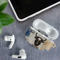 Apis Ancient Egyptian AirPods Case with Beige-Gray Hieroglyphic, Ornate Bull Head, and Gold-Blue Typography - Wonder Print Shop