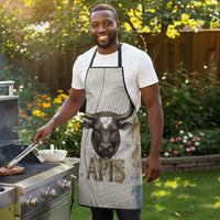 Apis Ancient Egyptian Apron with Beige-Gray Hieroglyphic, Ornate Bull Head, and Gold-Blue Typography - Wonder Print Shop