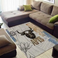 Apis Ancient Egyptian Area Rug with Beige-Gray Hieroglyphic, Ornate Bull Head, and Gold-Blue Typography - Wonder Print Shop