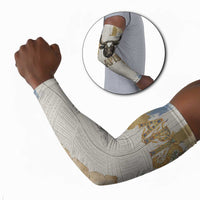 Apis Ancient Egyptian Arm Sleeves with Beige-Gray Hieroglyphic, Ornate Bull Head, and Gold-Blue Typography - Wonder Print Shop