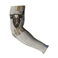 Apis Ancient Egyptian Arm Sleeves with Beige-Gray Hieroglyphic, Ornate Bull Head, and Gold-Blue Typography - Wonder Print Shop