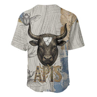 Apis Ancient Egyptian Baseball Jersey with Beige-Gray Hieroglyphic, Ornate Bull Head, and Gold-Blue Typography - Wonder Print Shop