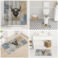 Apis Ancient Egyptian Bathroom Set with Beige-Gray Hieroglyphic, Ornate Bull Head, and Gold-Blue Typography - Wonder Print Shop