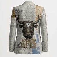 Apis Ancient Egyptian Blazer with Beige-Gray Hieroglyphic, Ornate Bull Head, and Gold-Blue Typography - Wonder Print Shop