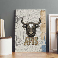 Apis Ancient Egyptian Canvas Wall Art with Beige-Gray Hieroglyphic, Ornate Bull Head, and Gold-Blue Typography - Wonder Print Shop