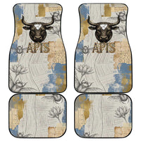Apis Ancient Egyptian Car Mats with Beige-Gray Hieroglyphic, Ornate Bull Head, and Gold-Blue Typography - Wonder Print Shop