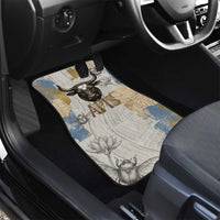 Apis Ancient Egyptian Car Mats with Beige-Gray Hieroglyphic, Ornate Bull Head, and Gold-Blue Typography - Wonder Print Shop