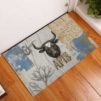 Apis Ancient Egyptian Rubber Doormat with Beige-Gray Hieroglyphic, Ornate Bull Head, and Gold-Blue Typography - Wonder Print Shop