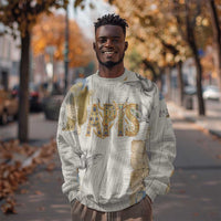 Apis Ancient Egyptian Sweatshirt with Beige-Gray Hieroglyphic, Ornate Bull Head, and Gold-Blue Typography - Wonder Print Shop