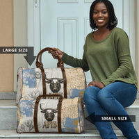 Apis Ancient Egyptian Travel Bag with Beige-Gray Hieroglyphic, Ornate Bull Head, and Gold-Blue Typography - Wonder Print Shop