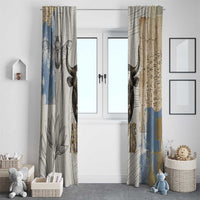 Apis Ancient Egyptian Window Curtain with Beige-Gray Hieroglyphic, Ornate Bull Head, and Gold-Blue Typography - Wonder Print Shop