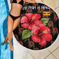 Uganda Beach Blanket with Hibiscus Flower Pattern and The Pearl of Africa Text