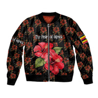 Uganda Bomber Jacket with Hibiscus Flower Pattern and The Pearl of Africa Text