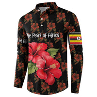 Uganda Button Sweatshirt with Hibiscus Flower Pattern and The Pearl of Africa Text